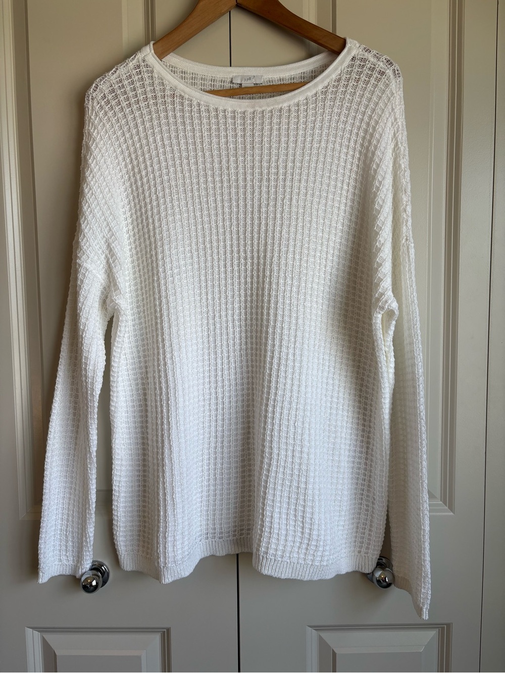 J Jill White Lightweight Waffle Knit Long Sleeve Summer Coastal Sweater Size Med